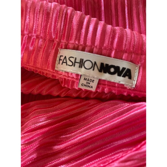 Fashion Nova 2pc Pants Top Sz S Pink Ribbed Long Sleeve Button Down V-Neck Sheer - Picture 11 of 16